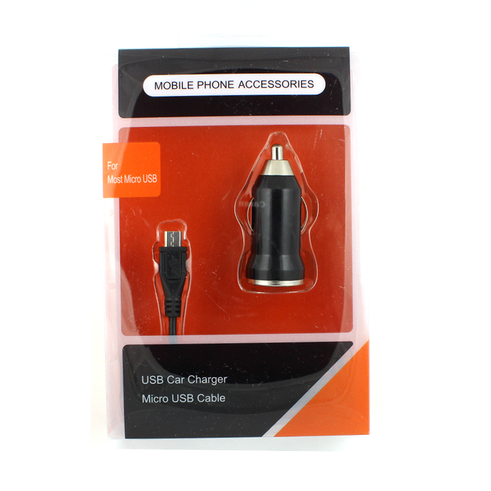 2 in 1 Power Micro USB V8/V9 Car Charger (Orange PK)